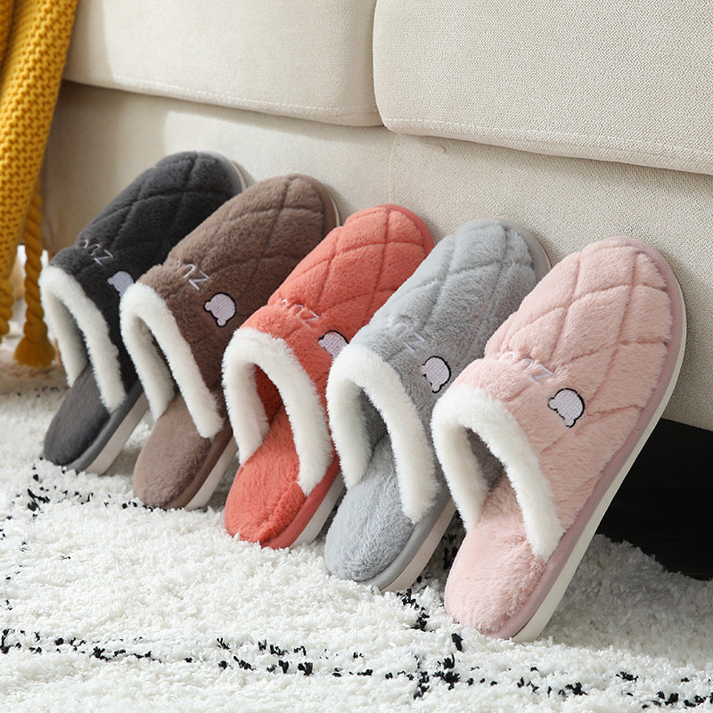 Wholesale Plush Winter Indoor Home Fur Couple Non-slip Warm Cute Slippers